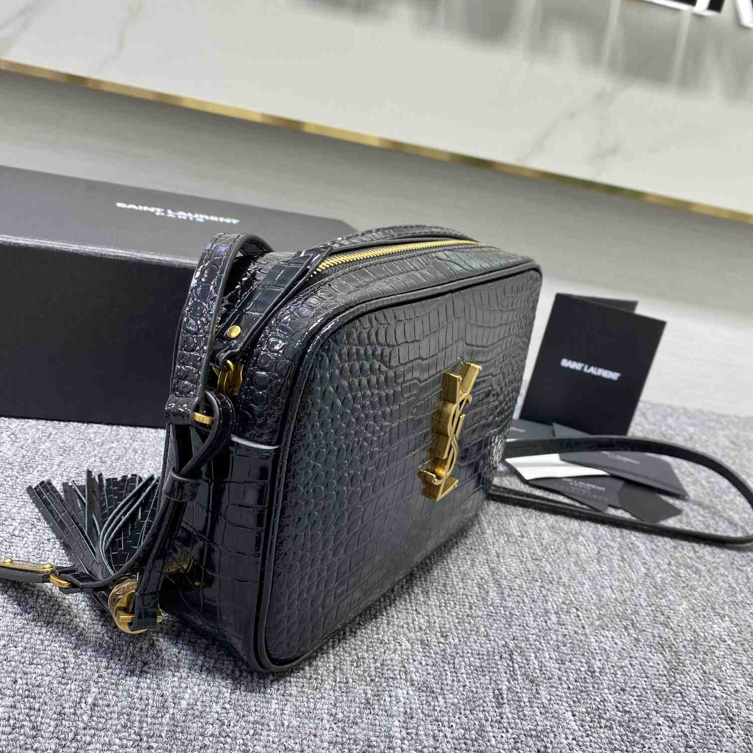 Saint Laurent Lou Camera Bag In Crocodile-Embossed Shiny Leather - DopestKickz