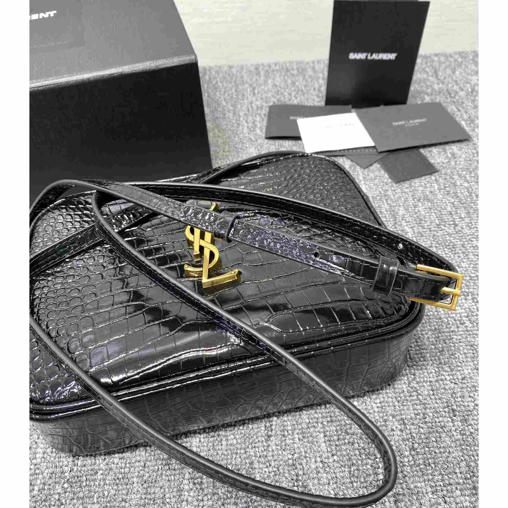 Saint Laurent Lou Camera Bag In Crocodile-Embossed Shiny Leather - DopestKickz