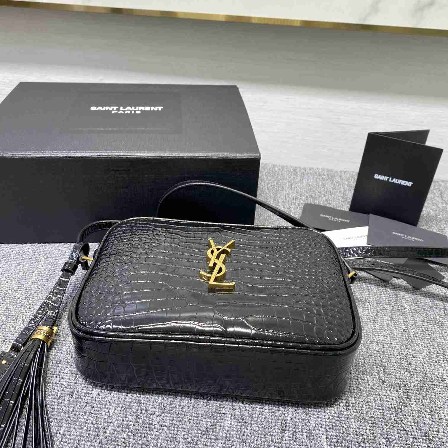 Saint Laurent Lou Camera Bag In Crocodile-Embossed Shiny Leather - DopestKickz