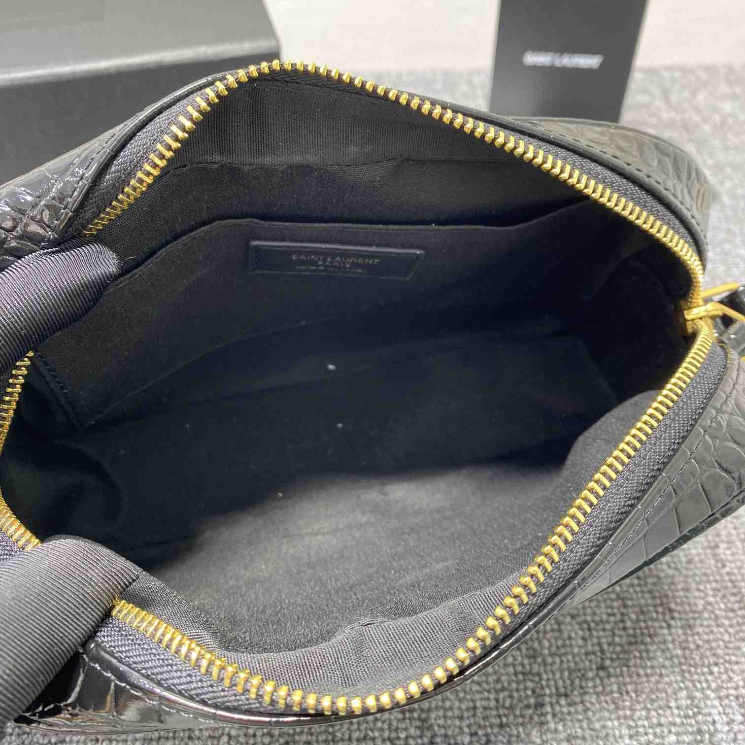 Saint Laurent Lou Camera Bag In Crocodile-Embossed Shiny Leather - DopestKickz