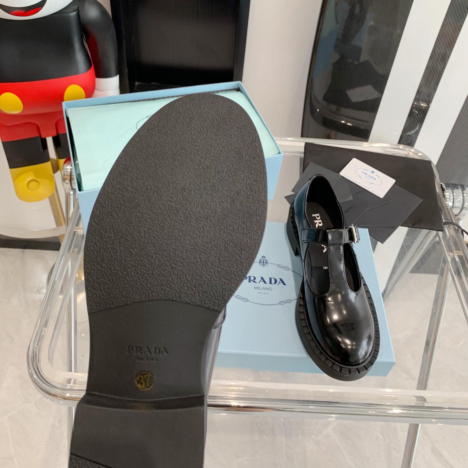 Prada Brushed-Leather Mary Jane T-strap Shoes - DopestKickz