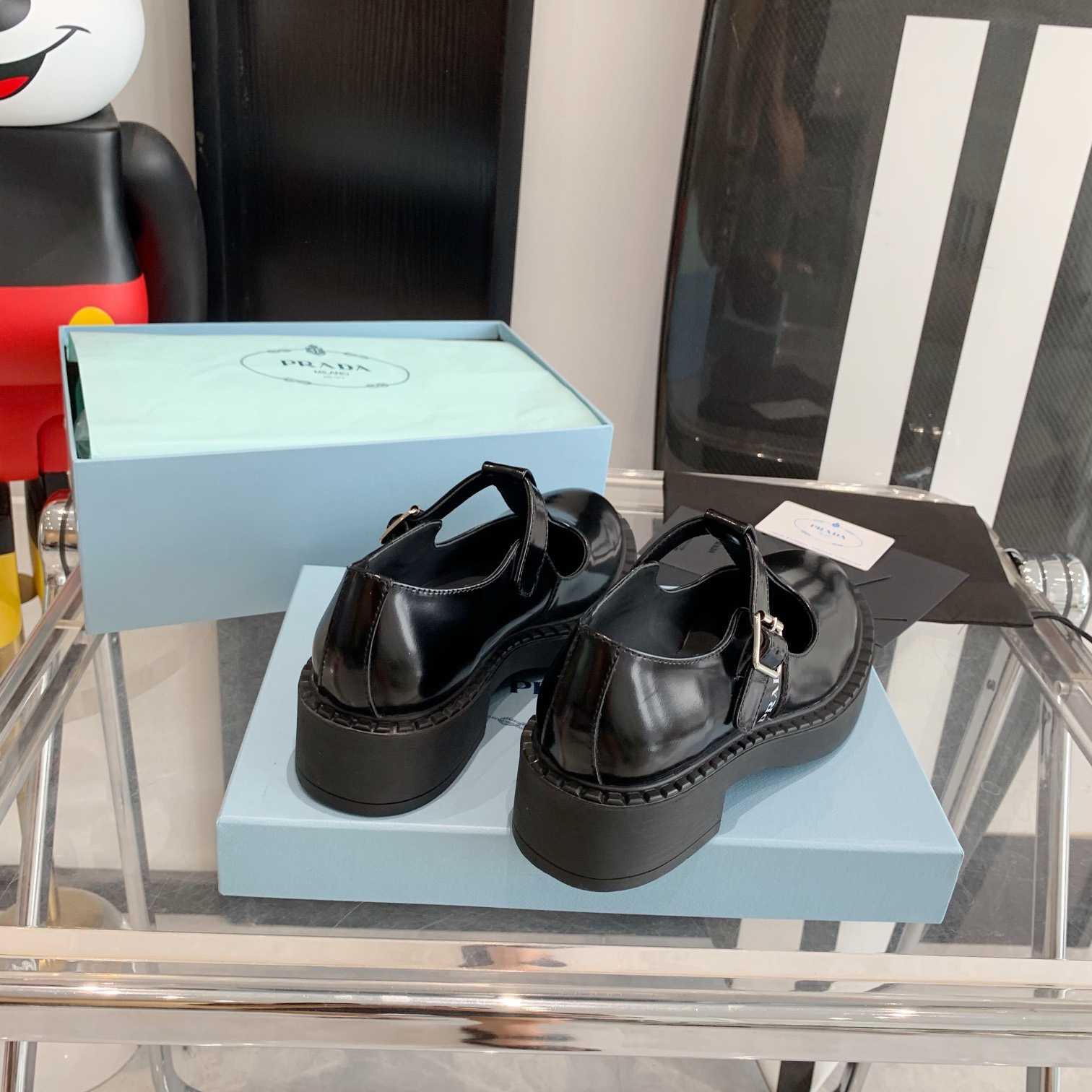 Prada Brushed-Leather Mary Jane T-strap Shoes - DopestKickz