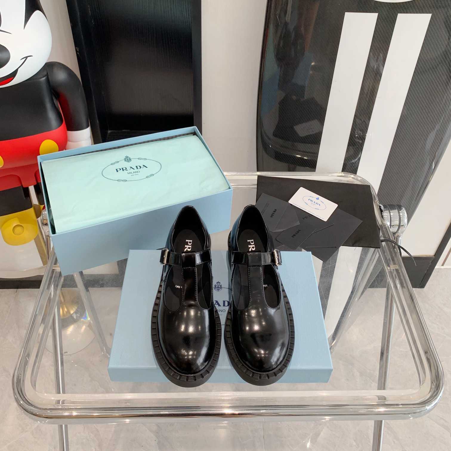 Prada Brushed-Leather Mary Jane T-strap Shoes - DopestKickz