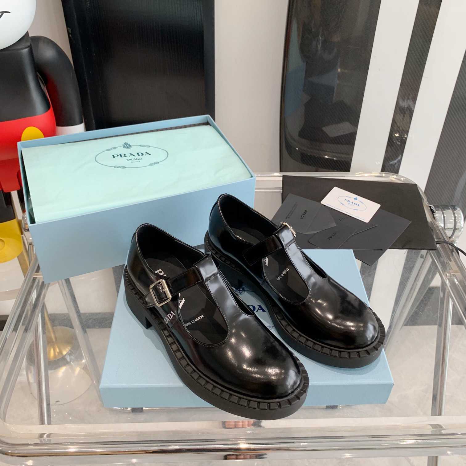 Prada Brushed-Leather Mary Jane T-strap Shoes - DopestKickz