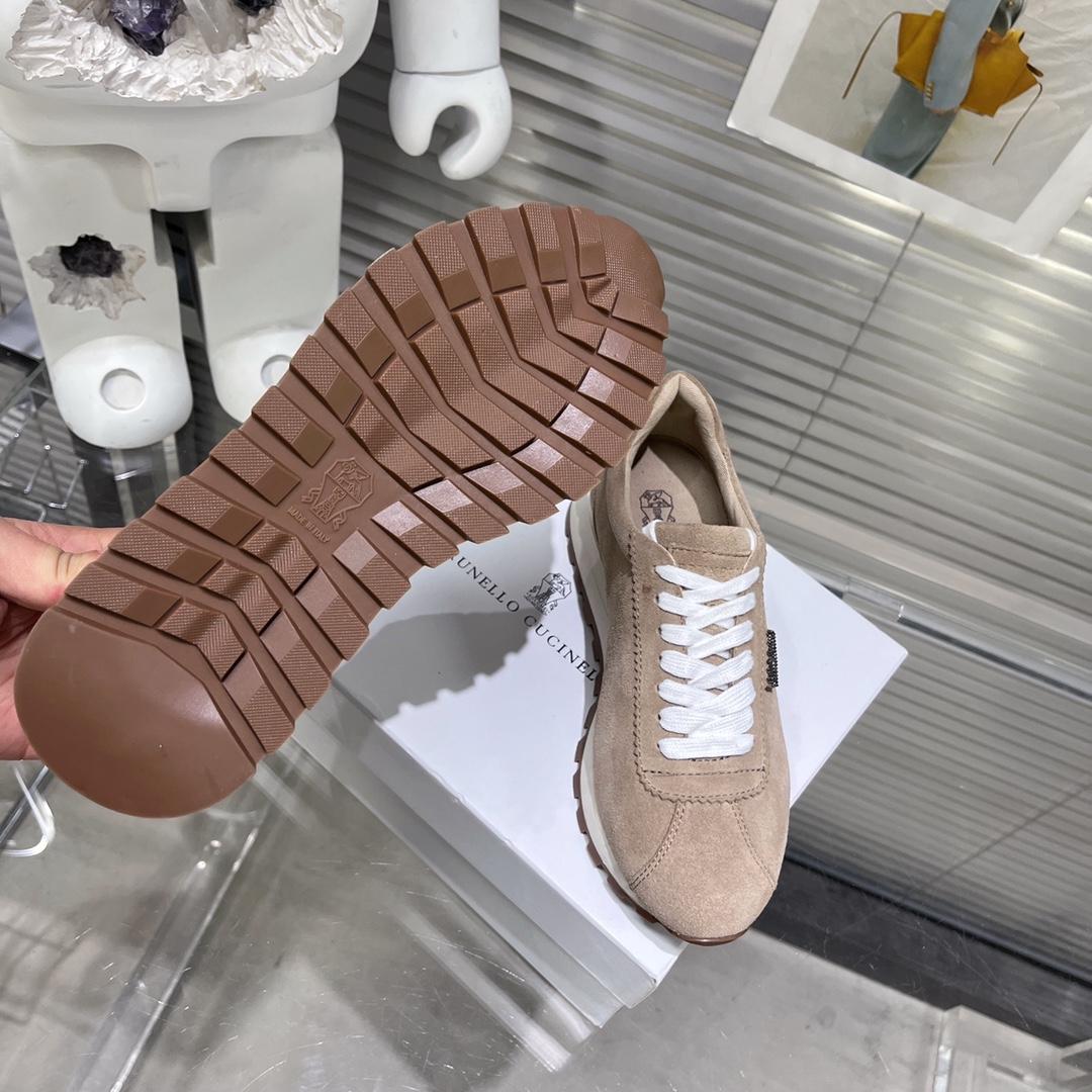 Brunello Cucinelli Suede Runners With Shiny Tab - DopestKickz