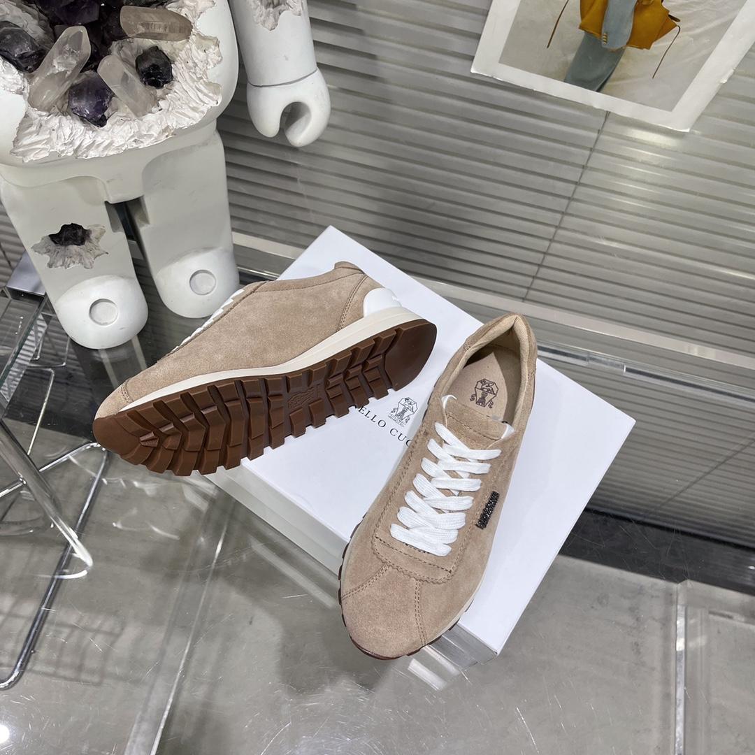 Brunello Cucinelli Suede Runners With Shiny Tab - DopestKickz