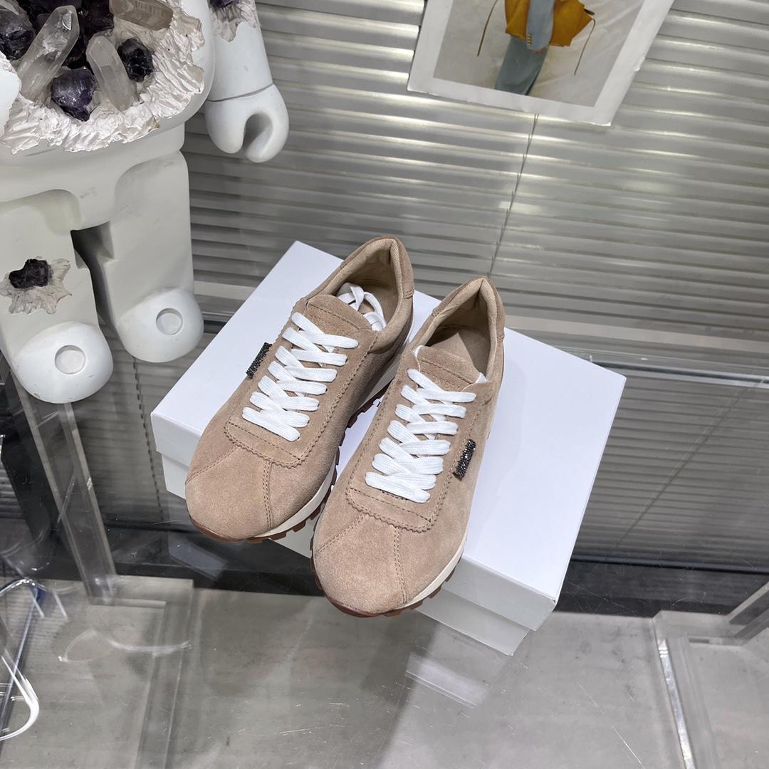 Brunello Cucinelli Suede Runners With Shiny Tab - DopestKickz