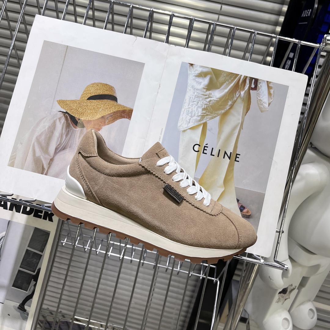 Brunello Cucinelli Suede Runners With Shiny Tab - DopestKickz