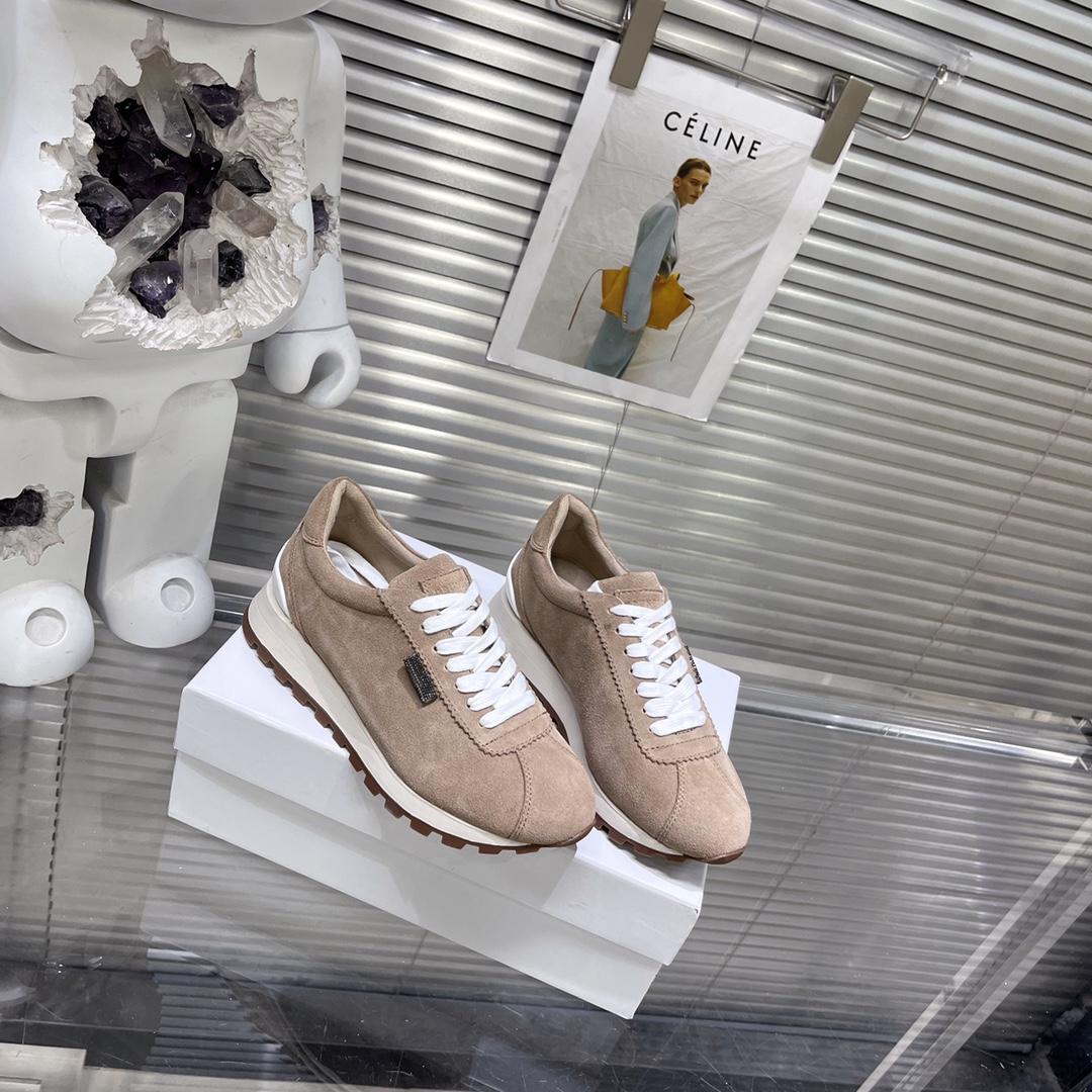 Brunello Cucinelli Suede Runners With Shiny Tab - DopestKickz