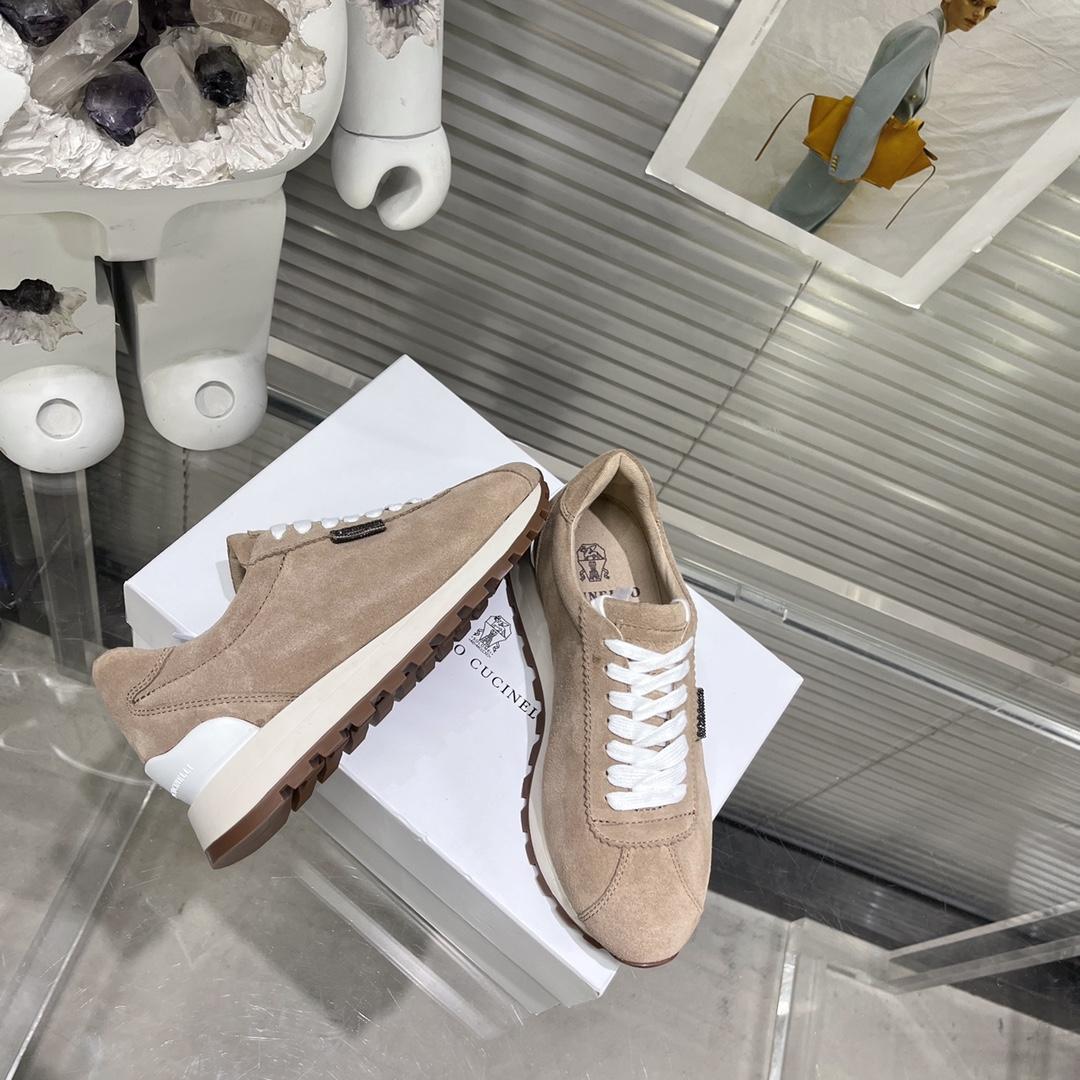 Brunello Cucinelli Suede Runners With Shiny Tab - DopestKickz
