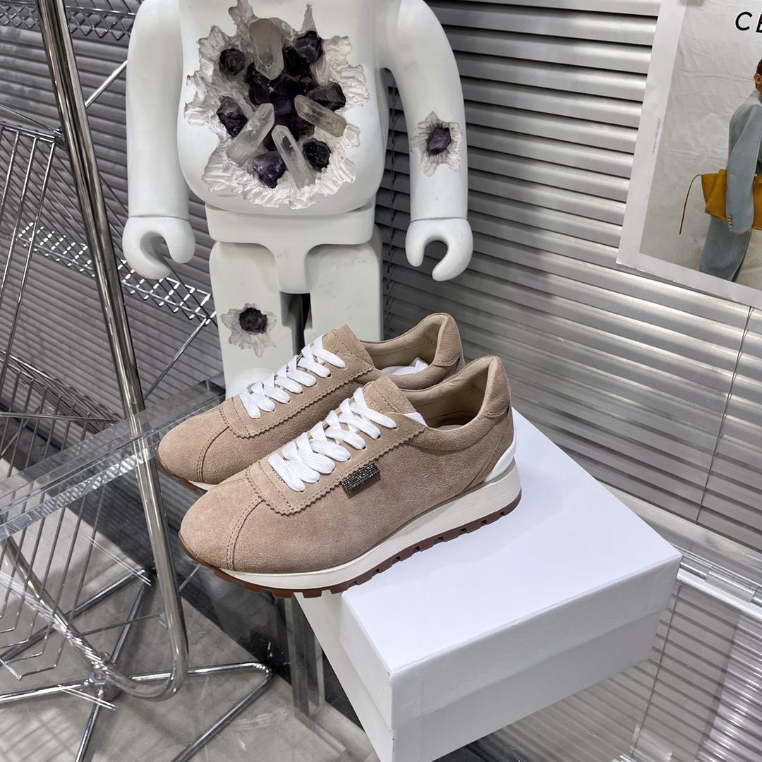Brunello Cucinelli Suede Runners With Shiny Tab - DopestKickz