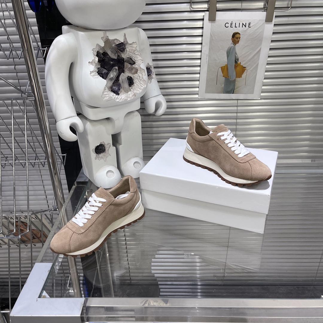 Brunello Cucinelli Suede Runners With Shiny Tab - DopestKickz