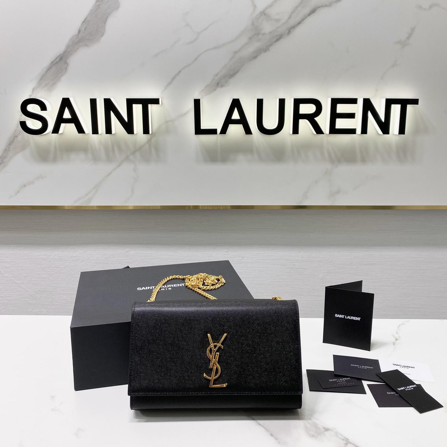 Saint Laurent Kate Medium Chain Bag In Grain De Poudre Embossed Leather - DopestKickz