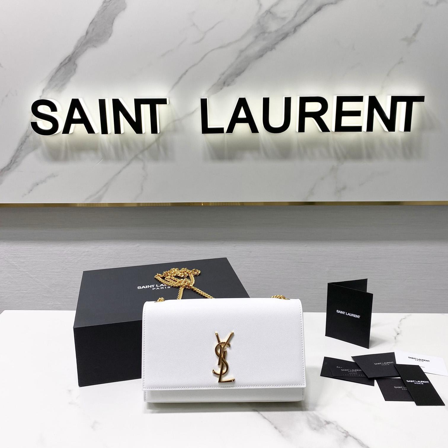 Saint Laurent Kate Medium Chain Bag In Grain De Poudre Embossed Leather - DopestKickz