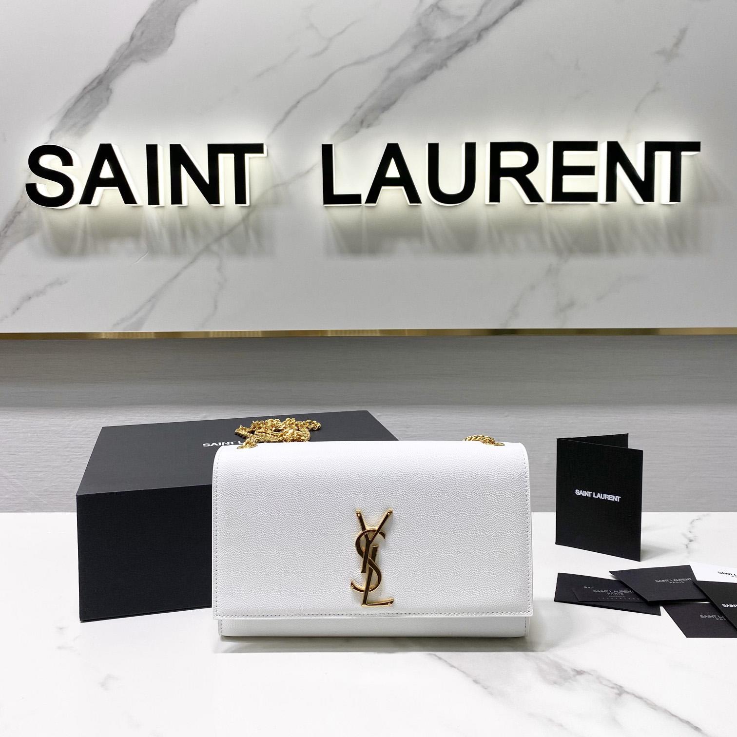 Saint Laurent Kate Medium Chain Bag In Grain De Poudre Embossed Leather - DopestKickz