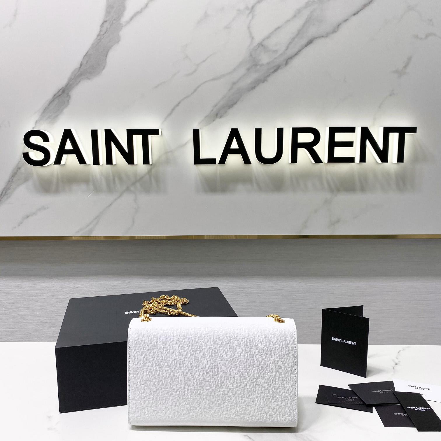 Saint Laurent Kate Medium Chain Bag In Grain De Poudre Embossed Leather - DopestKickz