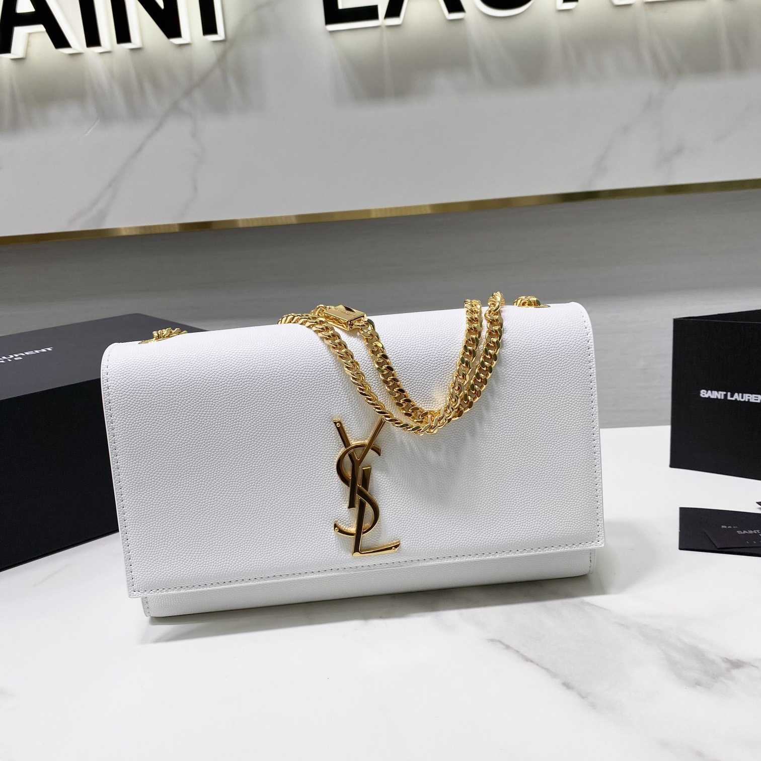 Saint Laurent Kate Medium Chain Bag In Grain De Poudre Embossed Leather - DopestKickz