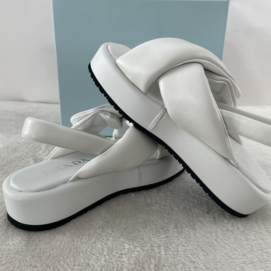 Prada Soft Padded Nappa Leather Wedge Sandals - DopestKickz