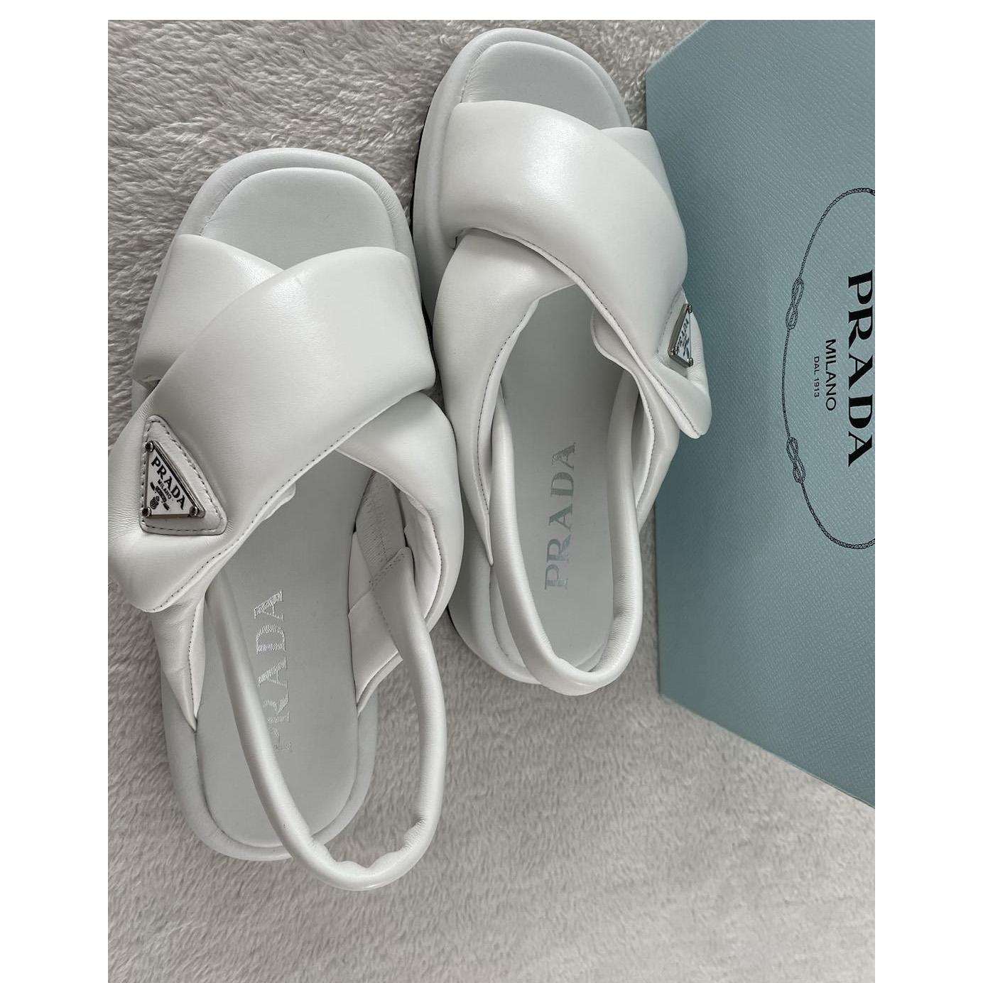 Prada Soft Padded Nappa Leather Wedge Sandals - DopestKickz