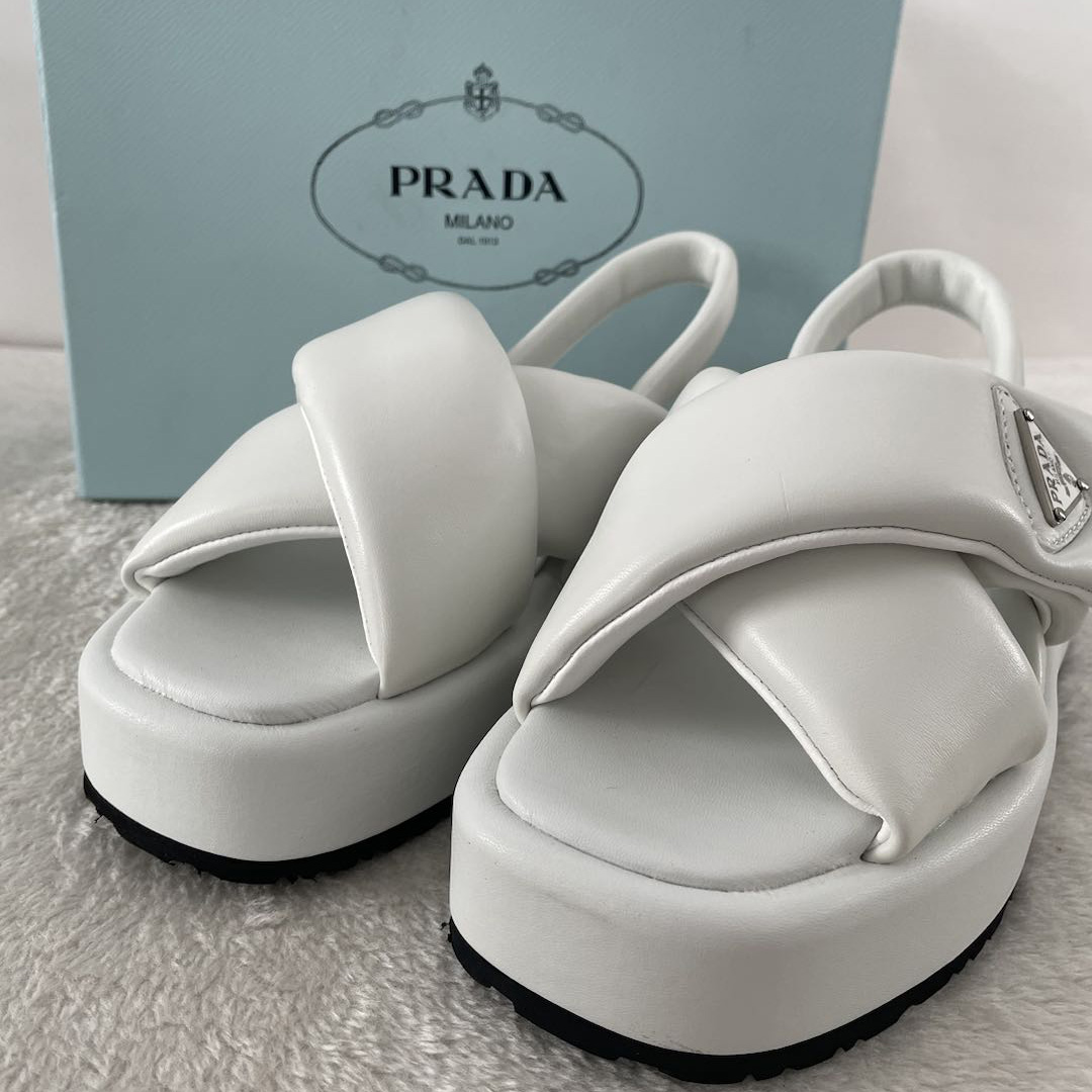 Prada Soft Padded Nappa Leather Wedge Sandals - DopestKickz