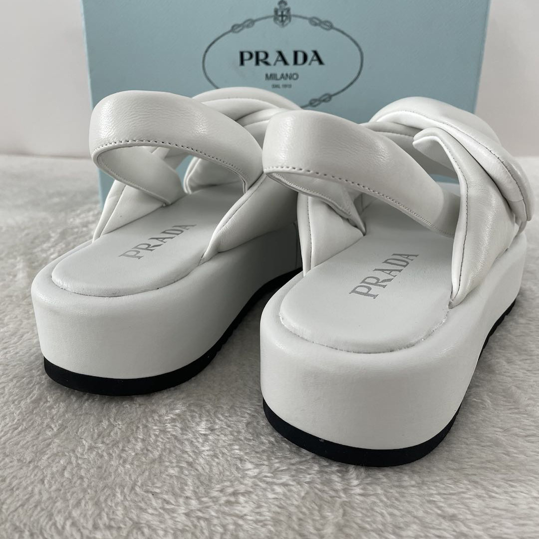 Prada Soft Padded Nappa Leather Wedge Sandals - DopestKickz
