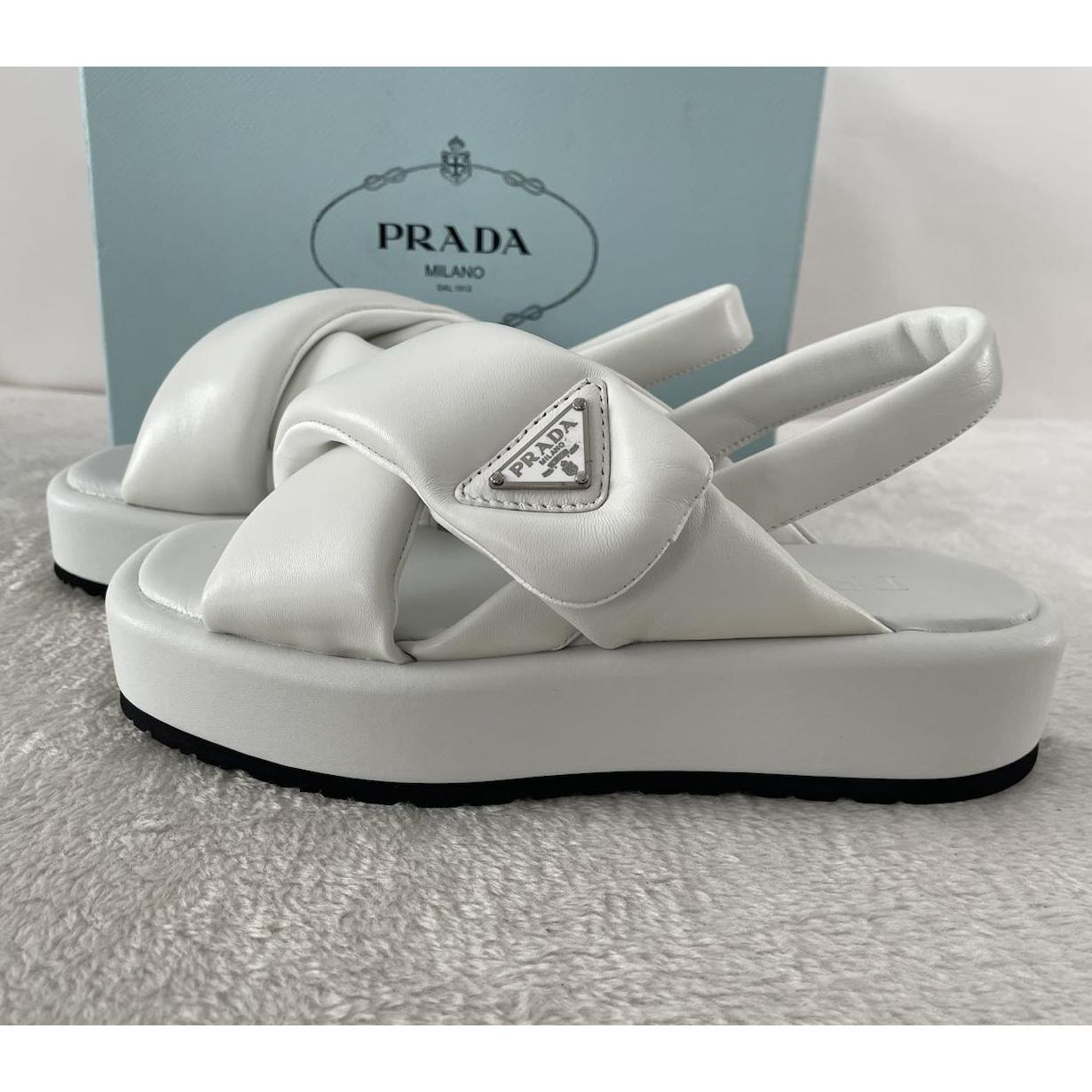 Prada Soft Padded Nappa Leather Wedge Sandals - DopestKickz