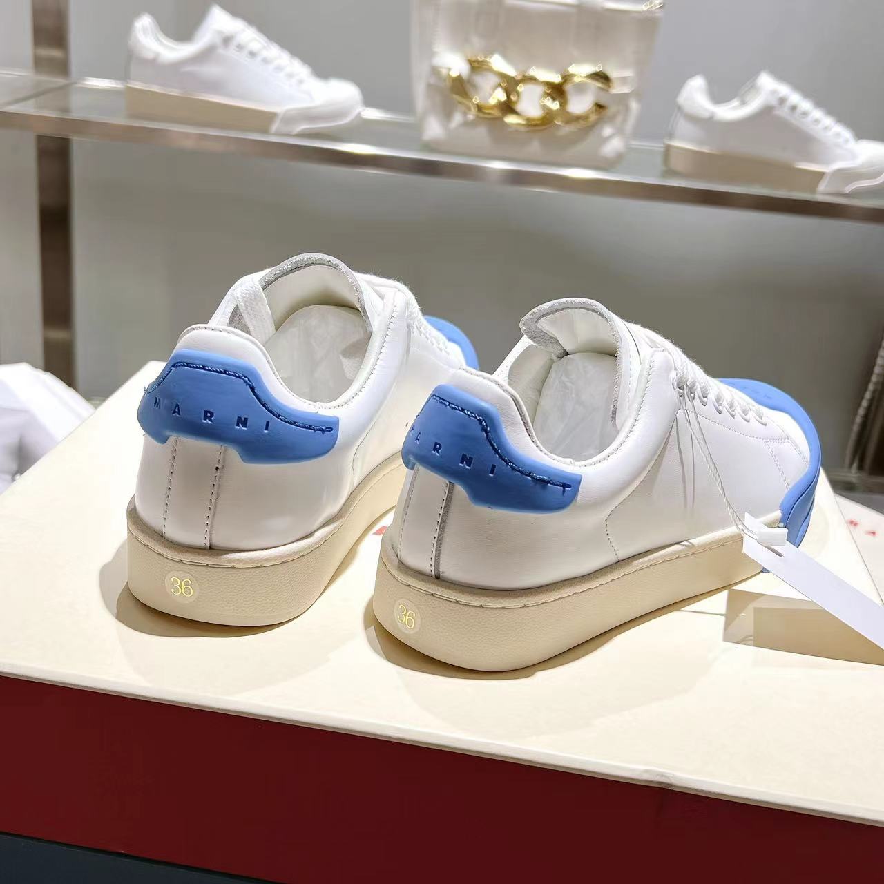 Marni Dada Bumper Sneaker In White And Blue Leather - DopestKickz