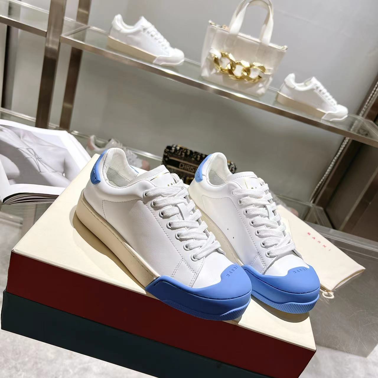 Marni Dada Bumper Sneaker In White And Blue Leather - DopestKickz