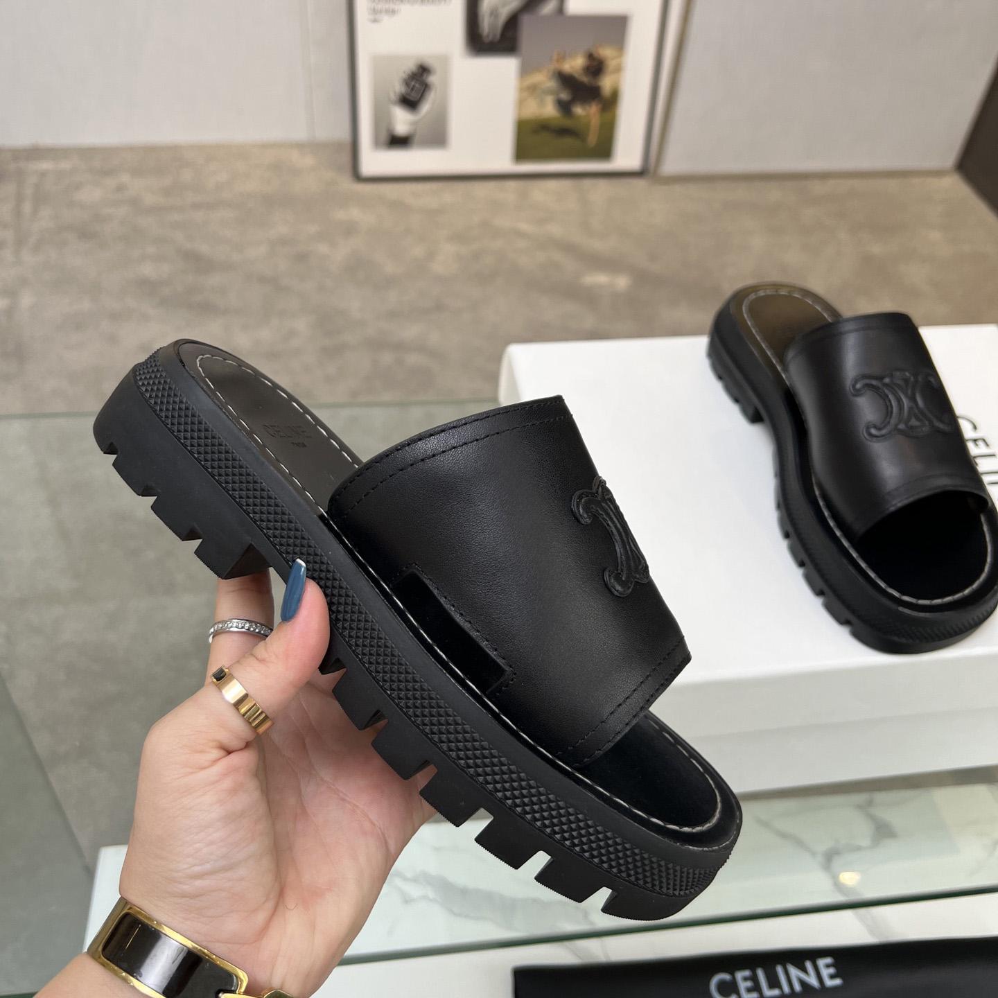Celine Clea Triomphe Slide In Vegetable - Black Calfskin - DopestKickz