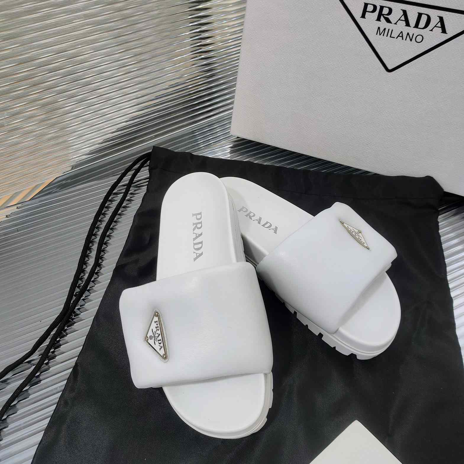 Prada Soft Padded Nappa Leather Slides - DopestKickz