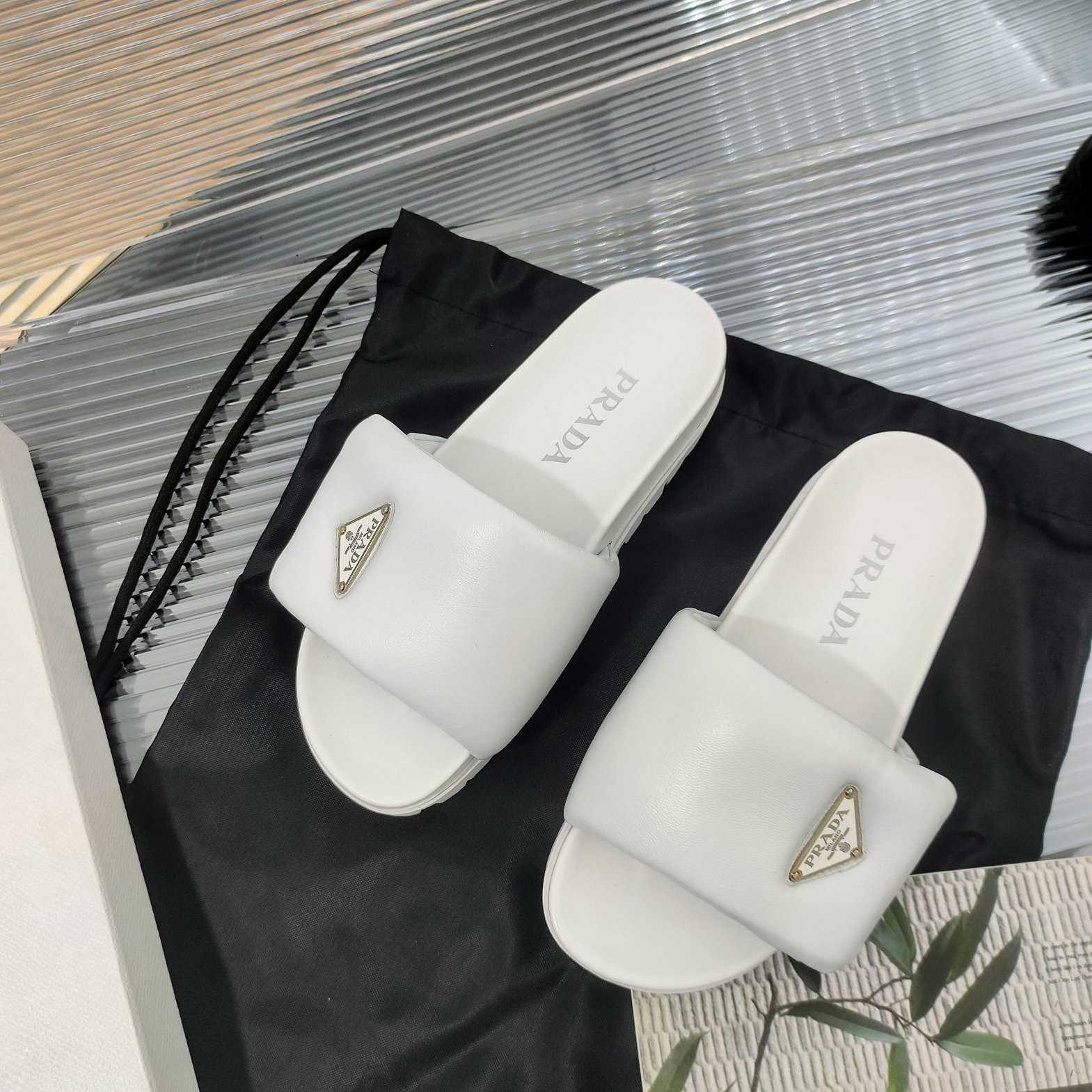 Prada Soft Padded Nappa Leather Slides - DopestKickz