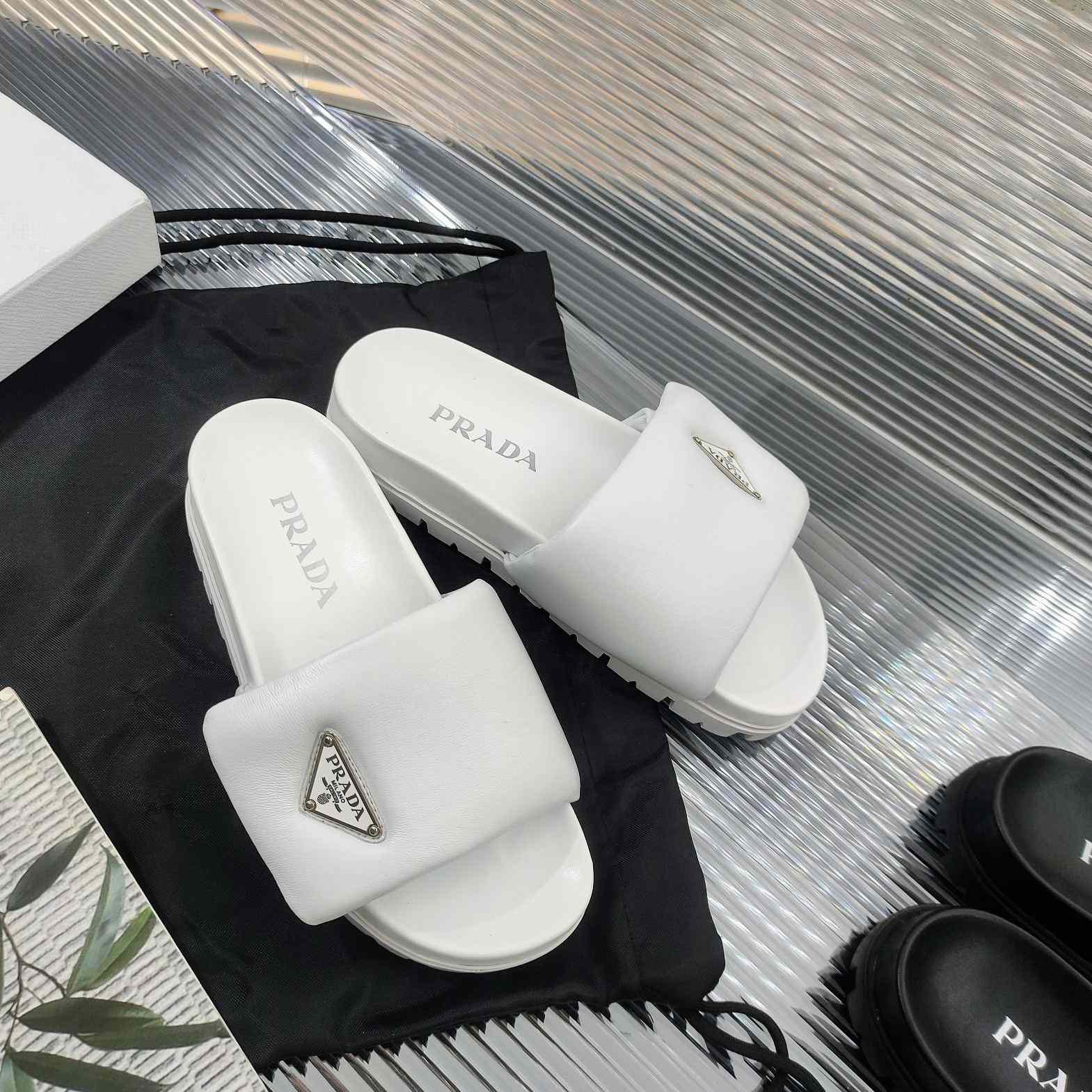 Prada Soft Padded Nappa Leather Slides - DopestKickz