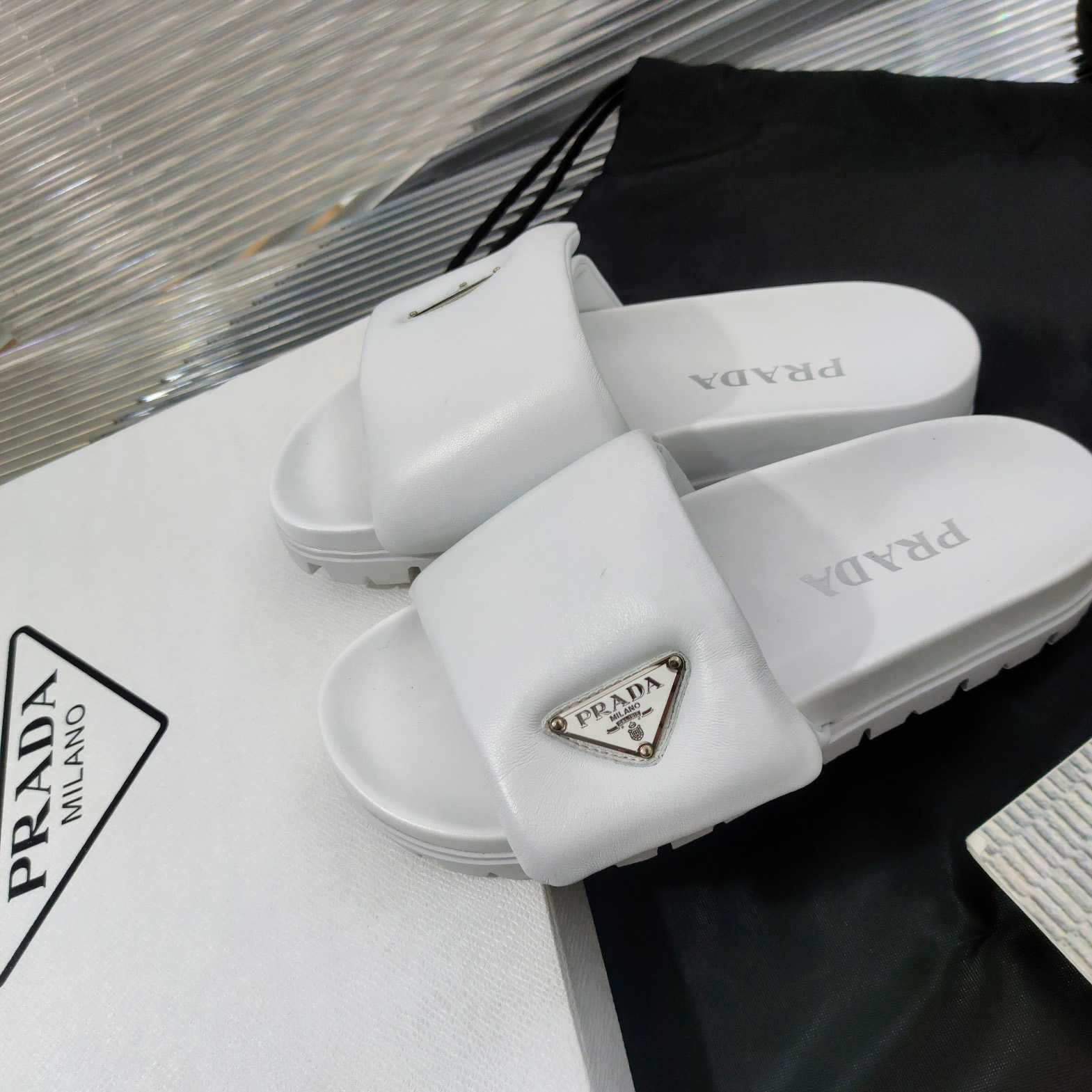 Prada Soft Padded Nappa Leather Slides - DopestKickz