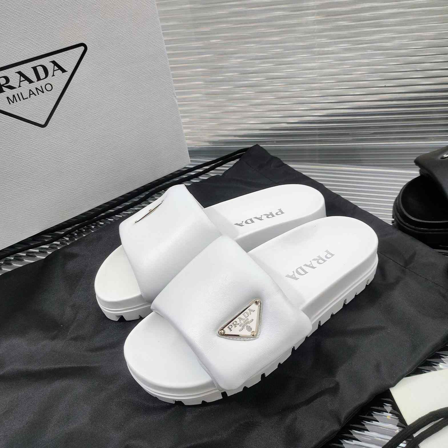 Prada Soft Padded Nappa Leather Slides - DopestKickz