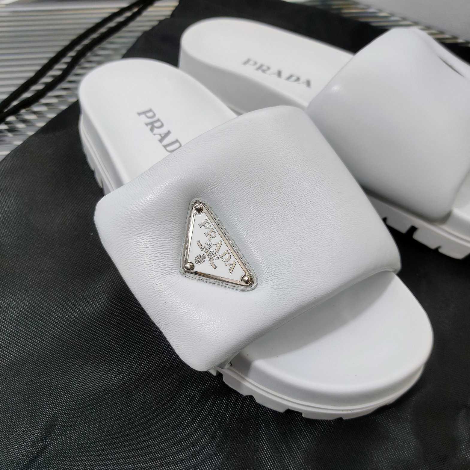 Prada Soft Padded Nappa Leather Slides - DopestKickz