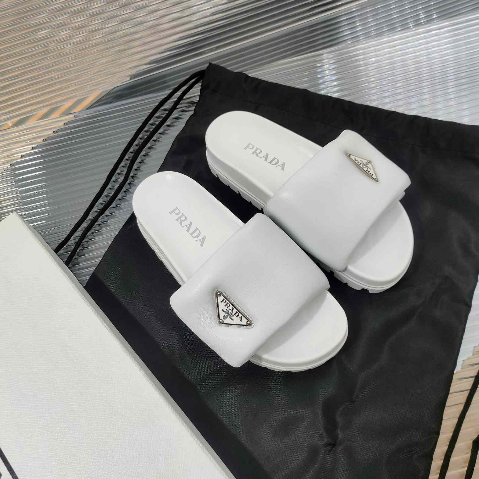 Prada Soft Padded Nappa Leather Slides - DopestKickz