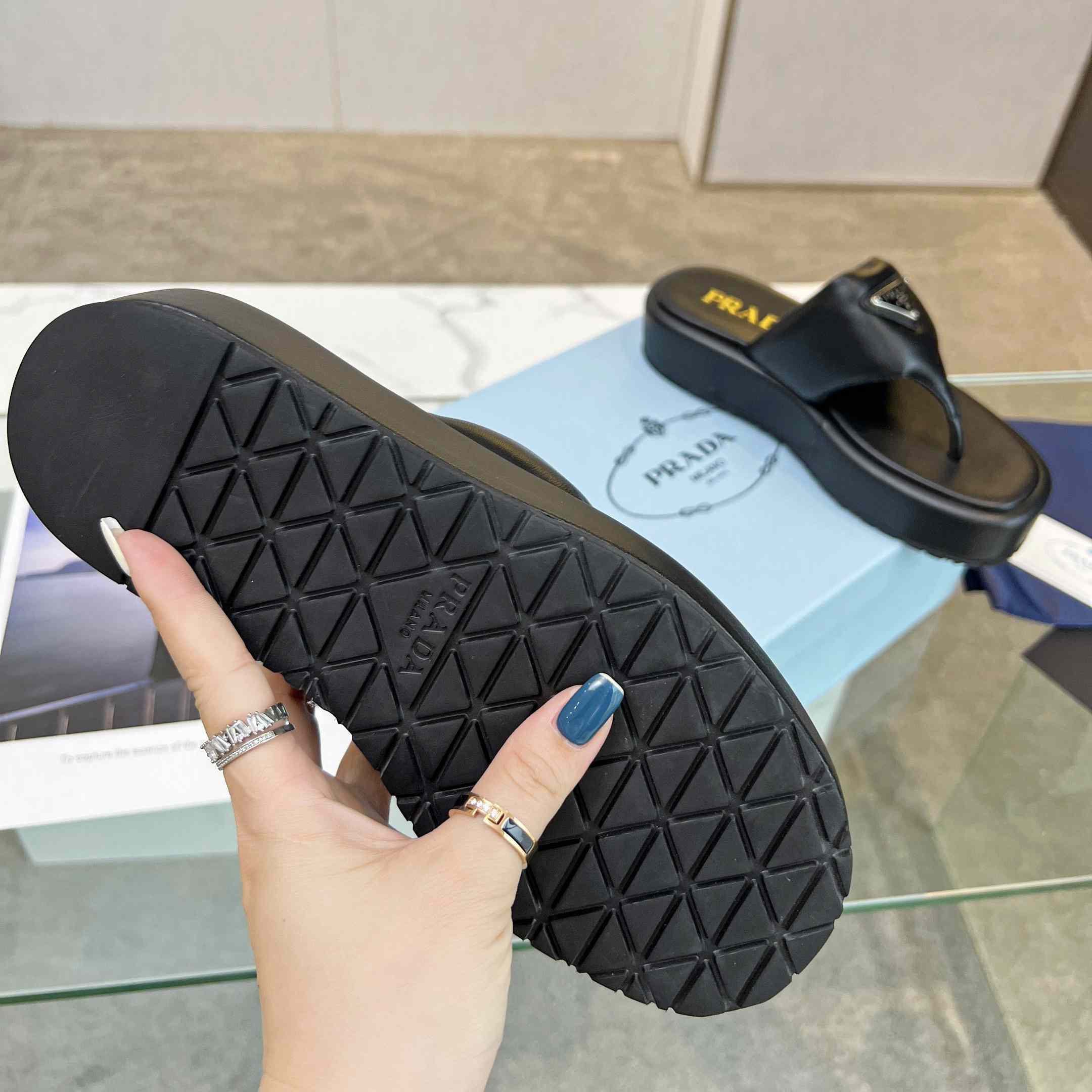 Prada Soft Padded Nappa Leather Thong Wedge Sandals - DopestKickz