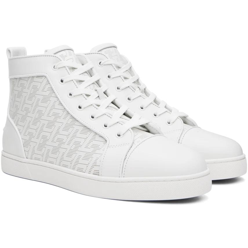 Christian Louboutin High-Top Sneakers - Perforated Calf Leather Techno CL And Nappa Leather - Bianco - DopestKickz