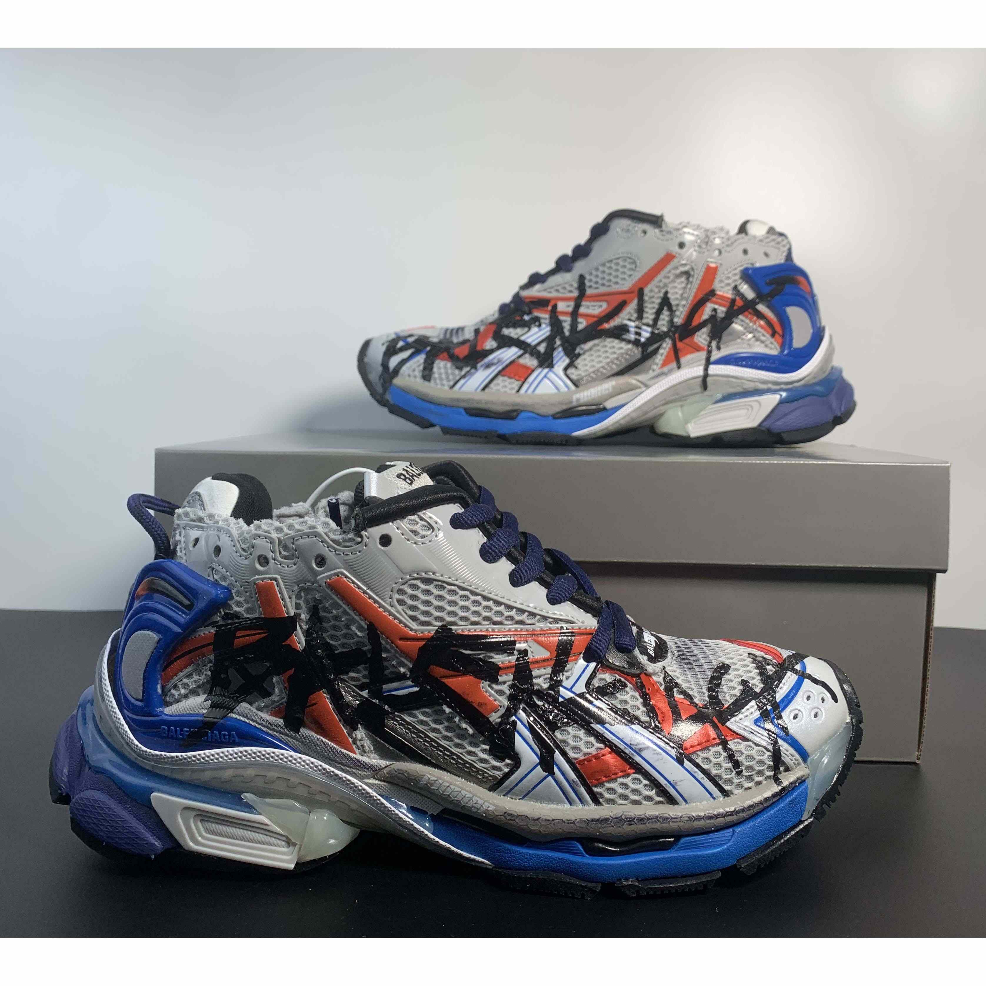 Balenciaga Runner Graffiti Sneaker In Blue - DopestKickz