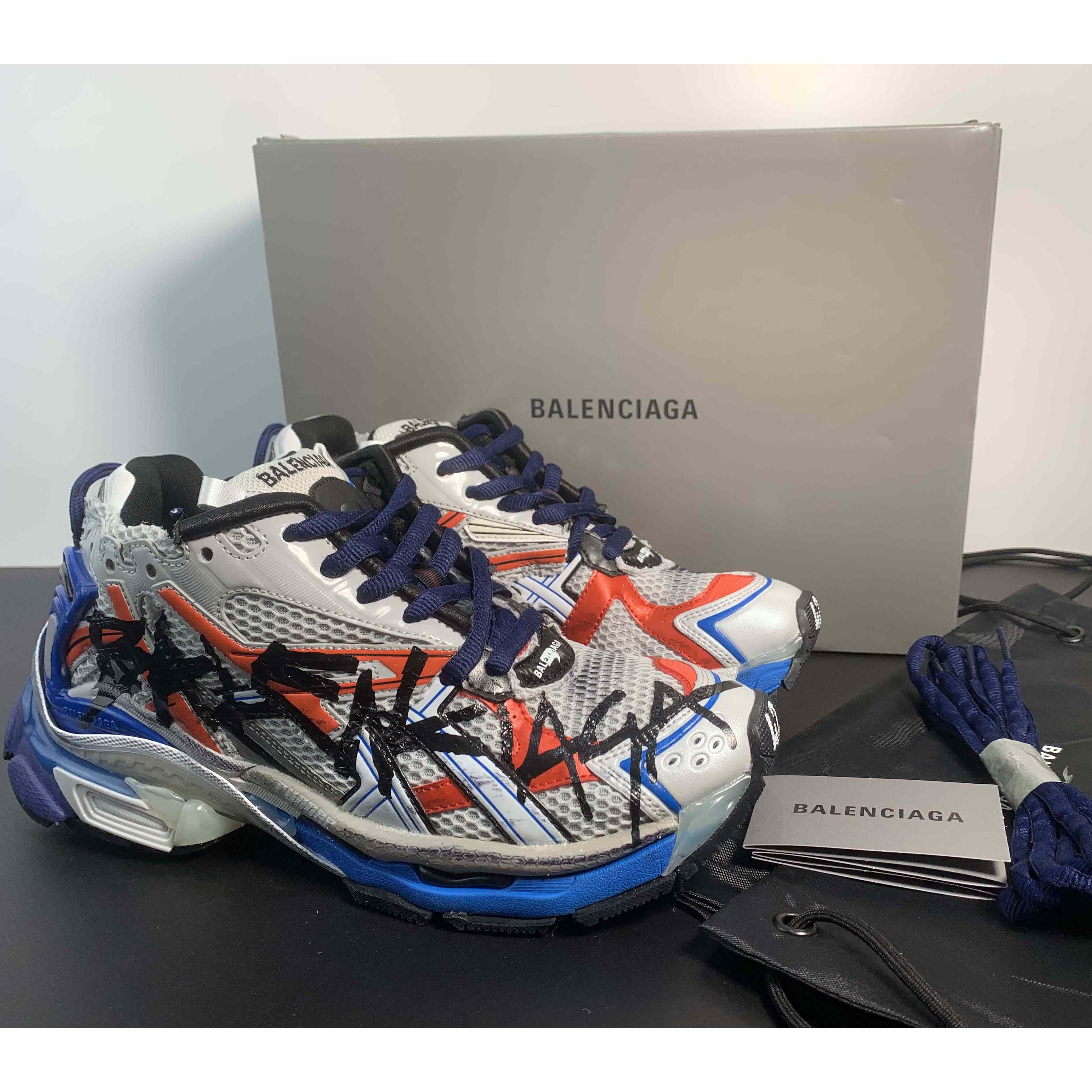 Balenciaga Runner Graffiti Sneaker In Blue - DopestKickz