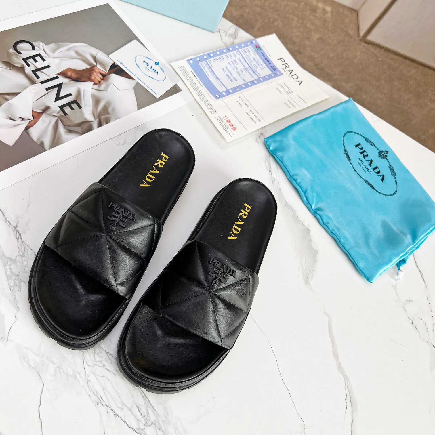 Prada Quilted Nappa Leather Slides - DopestKickz