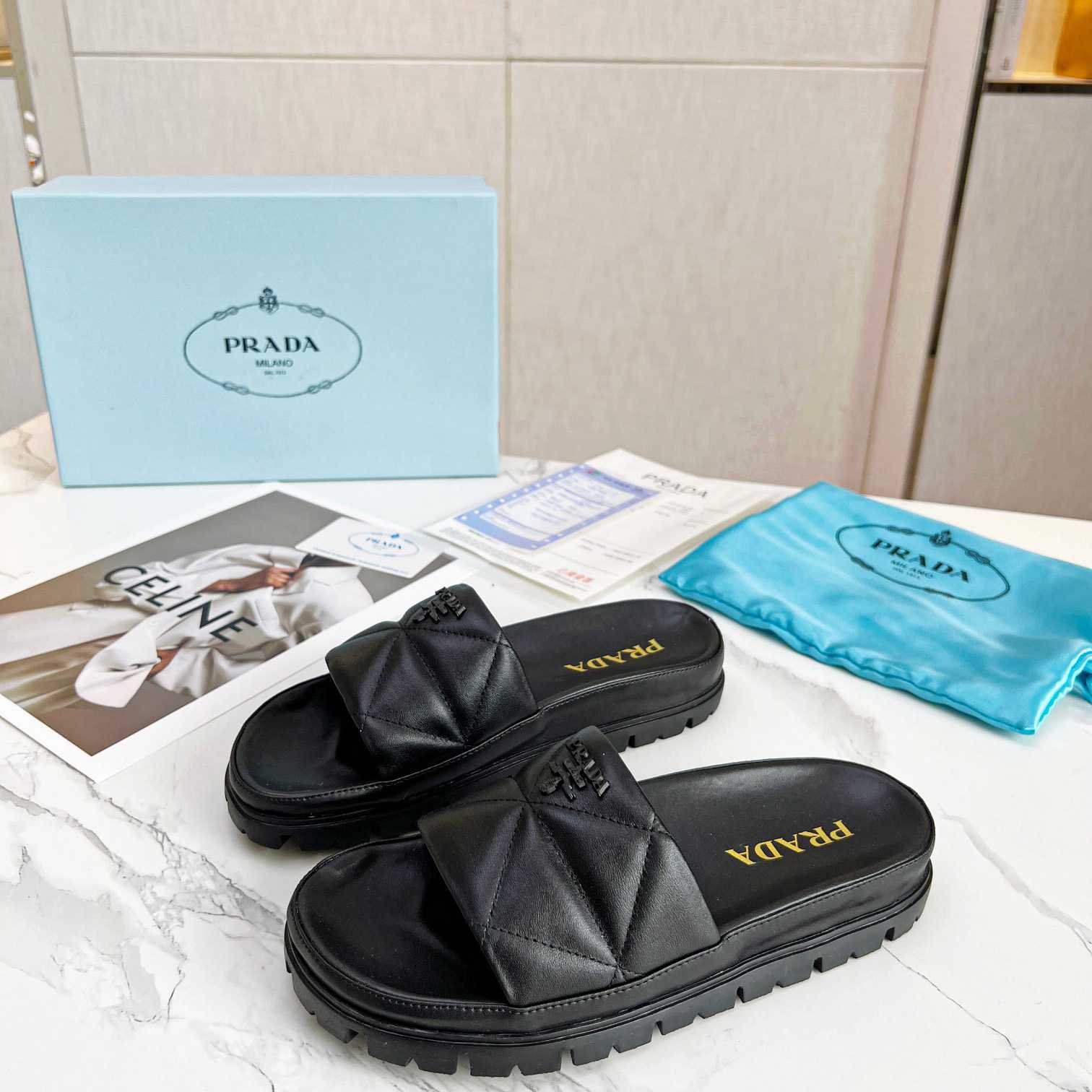 Prada Quilted Nappa Leather Slides - DopestKickz