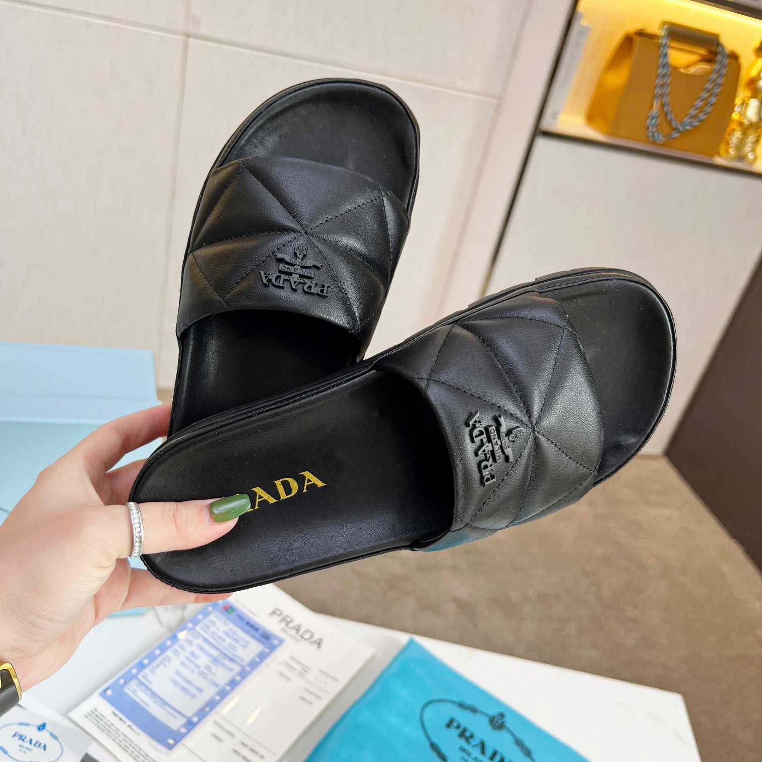 Prada Quilted Nappa Leather Slides - DopestKickz