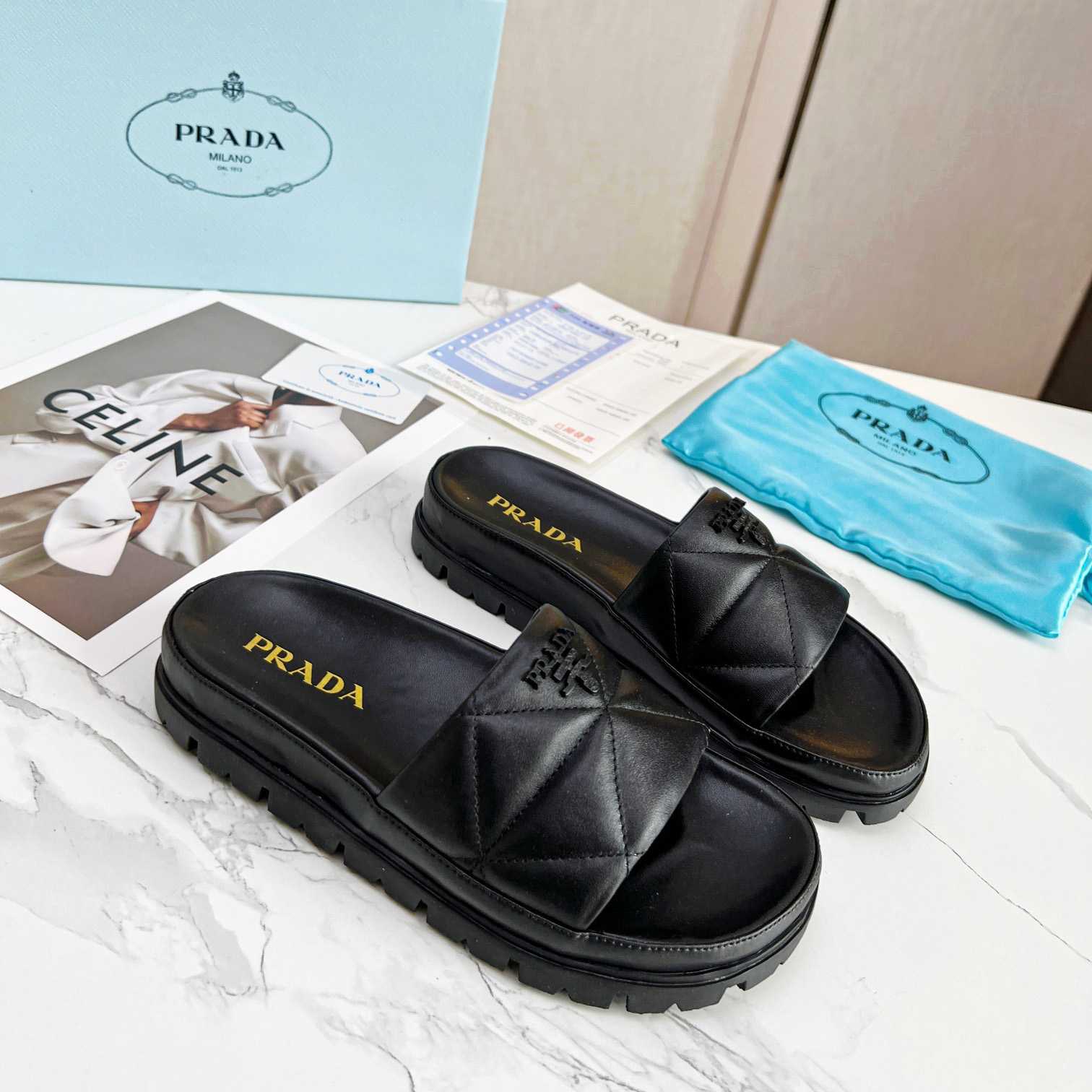 Prada Quilted Nappa Leather Slides - DopestKickz