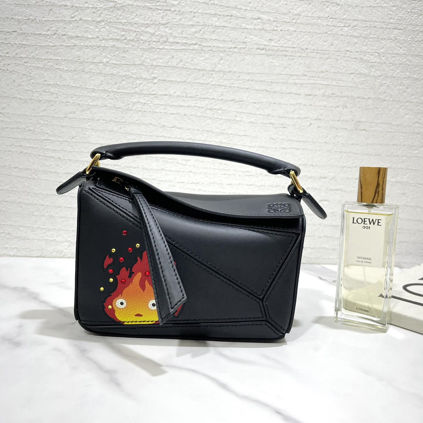 Loewe Calcifer Mini Puzzle Bag In Satin Calfskin And Crystal - DopestKickz