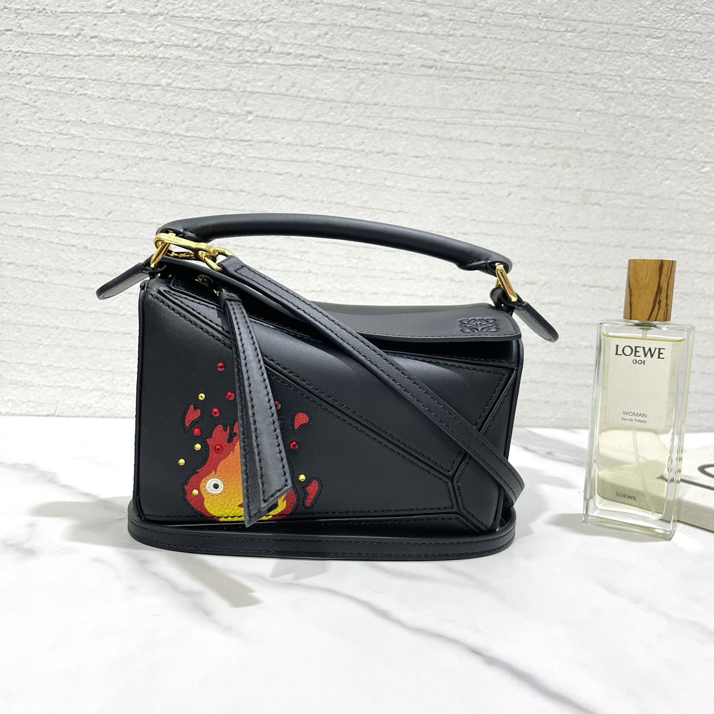 Loewe Calcifer Mini Puzzle Bag In Satin Calfskin And Crystal - DopestKickz