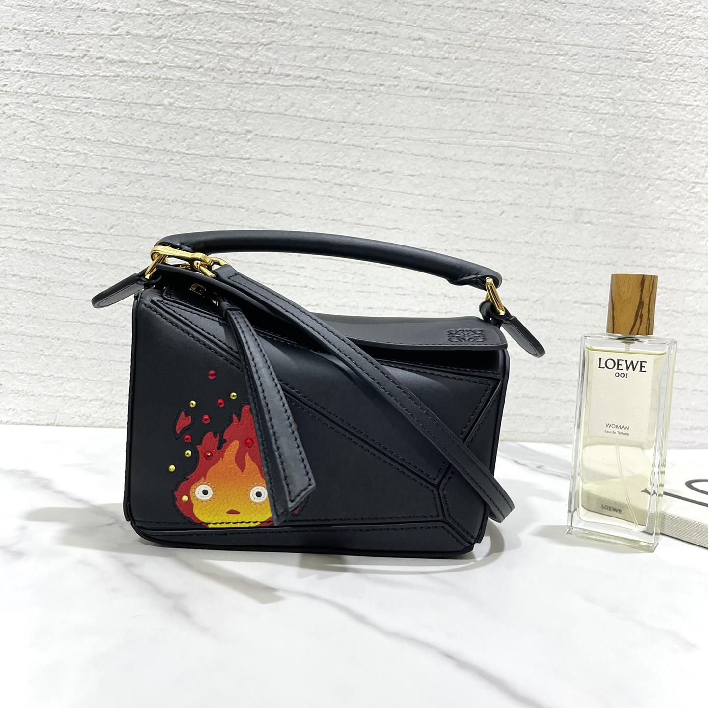 Loewe Calcifer Mini Puzzle Bag In Satin Calfskin And Crystal - DopestKickz