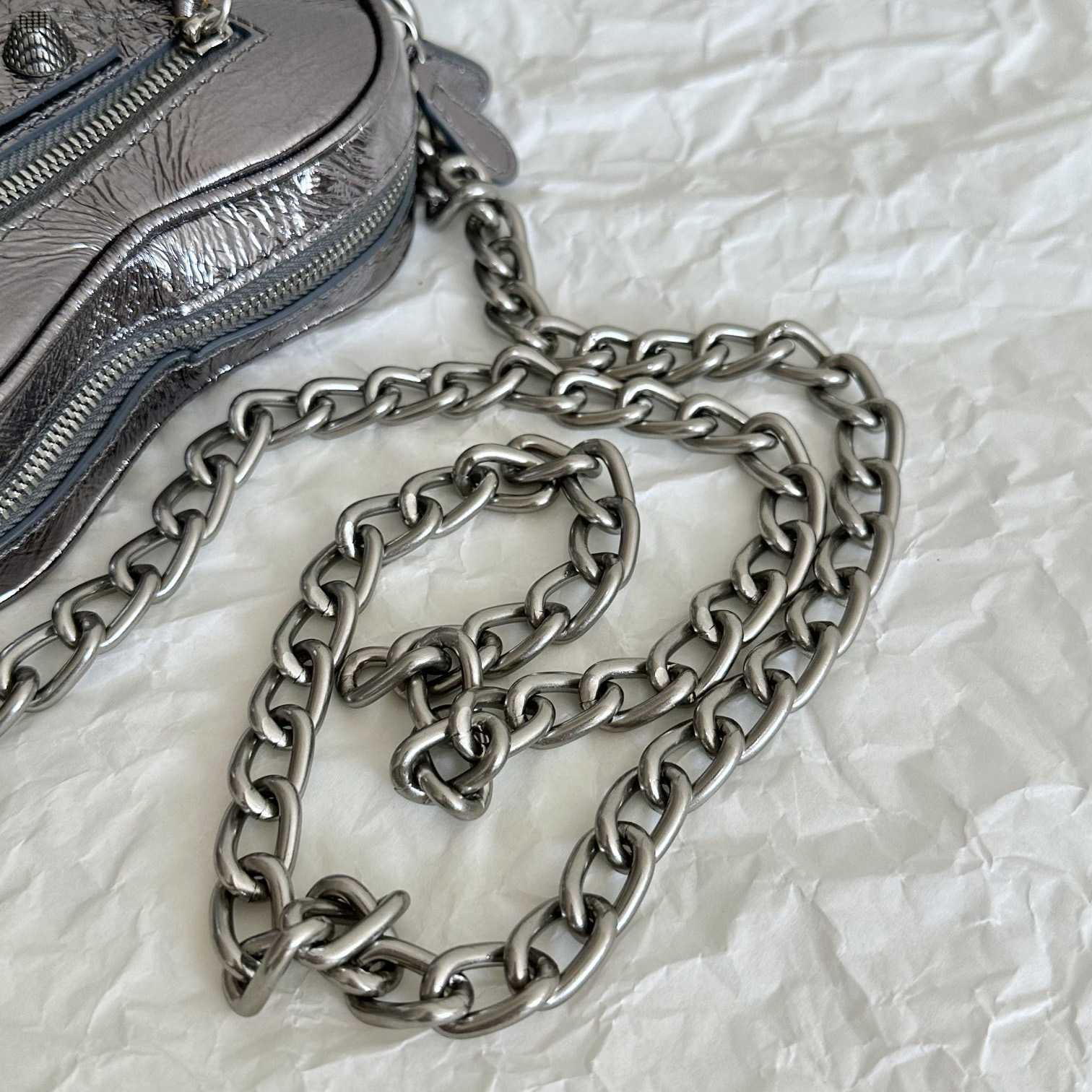 Balenciaga Le Cagole Heart Mini Bag Metallized In Silver (16-12.7-4.5cm) - DopestKickz