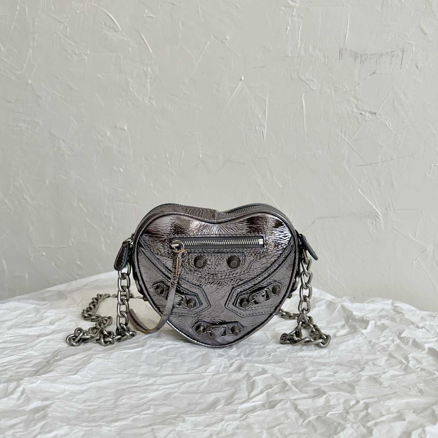 Balenciaga Le Cagole Heart Mini Bag Metallized In Silver (16-12.7-4.5cm) - DopestKickz
