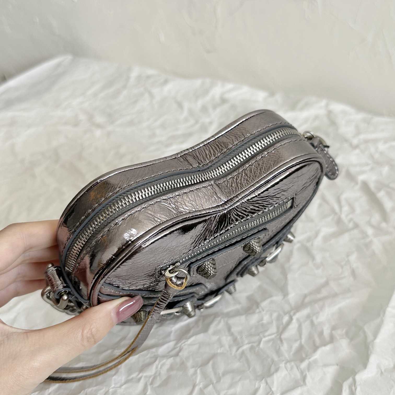 Balenciaga Le Cagole Heart Mini Bag Metallized In Silver (16-12.7-4.5cm) - DopestKickz